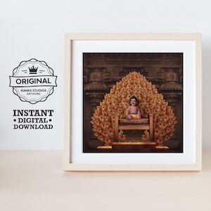 Lord Murugan on Throne - Printable Hindu Deities Print, Digital Download.