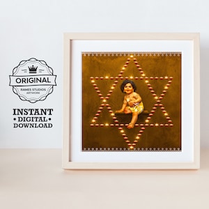 Lord Murugan and the Oil Lamps - Printable Hindu Deities Print, Digital Download.