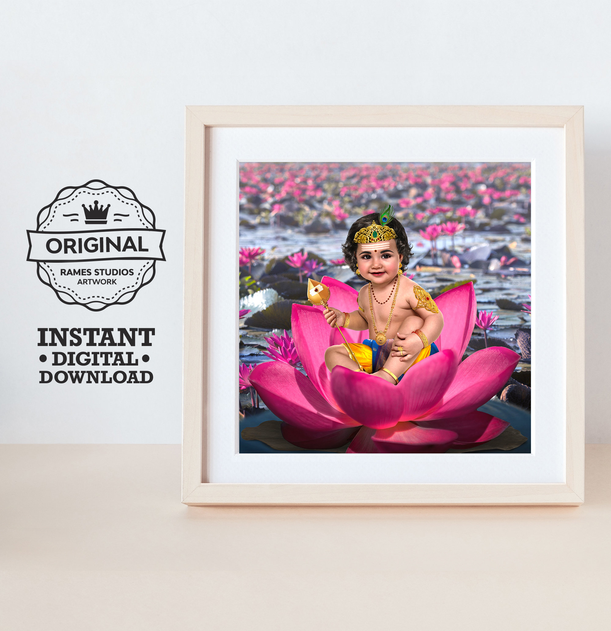 Murugan Sitting on Lotus Printable Hindu Deities Print, Digital