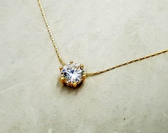 solitaire necklace, delicate gold filled necklace, tiny diamond pendant, simple necklace, gold CZ necklace, delicate diamond choker