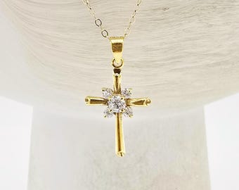 Sterling Silver Pave CZ Cross Necklace, Dainty Christening Jewelry, diamond gold cross necklace
