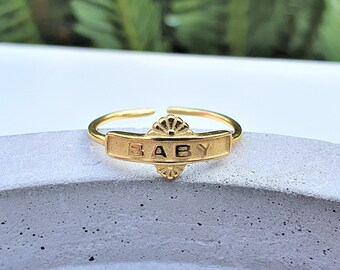 baby gold ring, gold signet ring, gold adjustable ring, vermeil gold, minimal statement ring, new mom ring, minimalist ring, dainty ring