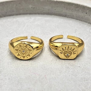 Gold signet ring, 18k gold plated silver 925, evil eye ring, CZ signet,minimalist ring, gold evil eye, protection ring, eye signet ring, sun