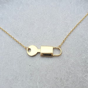 gold key and locket necklace, silver 925, key necklace, minimal locket necklace, dainty gold choker, love necklace, simple key necklace