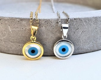 evil eye necklace, mother of pearl evil eye, 14k gold filled necklace,turkish eye, greek necklace, baptism jewellery, baby shower gift