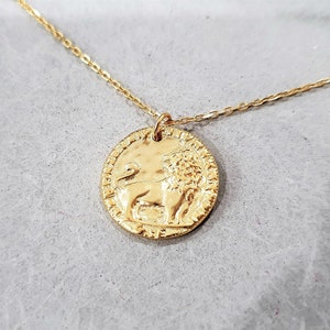 Vermeil Gold Lion Disc Necklace, Ancient Egyptian Medallion