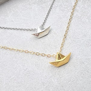 Origami boat gold necklace, minimal paper boat charm, silver 925, 14k gold filled chain, Nautical necklace, Greek necklace, sail choker