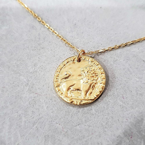 Collier disque de lion en or vermeil, médaillon de l'Égypte ancienne
