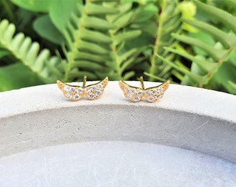 wings earrings, tiny Angel wing earrings, gold wings, protection earrings, silver 925 wing earrings, Angelic jewelry, stud wings earring