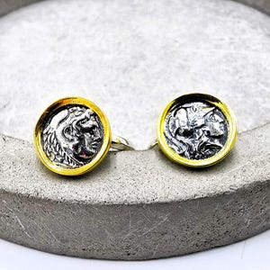 silver 925 signet ring, adjustable coin ring, Alexander the Great ring, Athena ring, ancient disc ring, Greek ring, sovereign coin ring