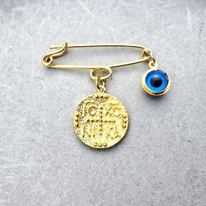 ICXC evil eye safety pin, 14K gold plated pin, gold baby safety pin, Christening gift,baby protection charm, baby shower gift, newborn  gift