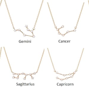 Zodiac Constellation necklace, silver 925 Rose gold plated, 12 zodiac, CZ star sign necklace,Celestial necklace, horoscope delicate necklace