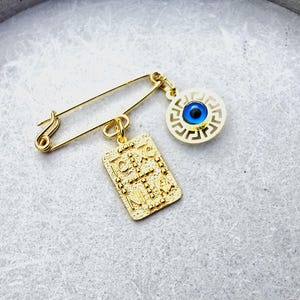 ICXC safety pin, safety pin jewelry, Constantine protection pin, baby shower gift,unisex baby gift, newborn gift, silver 925 14k gold plated