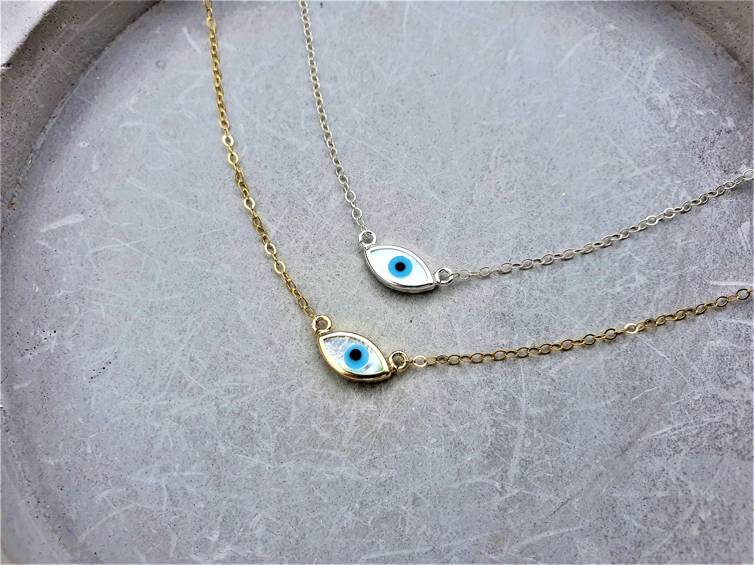 Evil Eye Necklace Mother of Pearl Evil Eye 14k Gold Filled | Etsy