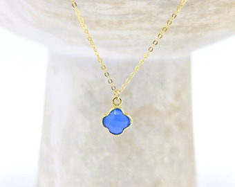 clover cross necklace, semi precious stone clover, 14k gold filled chain necklace, four leaf pendant, semiprecious cross pendant