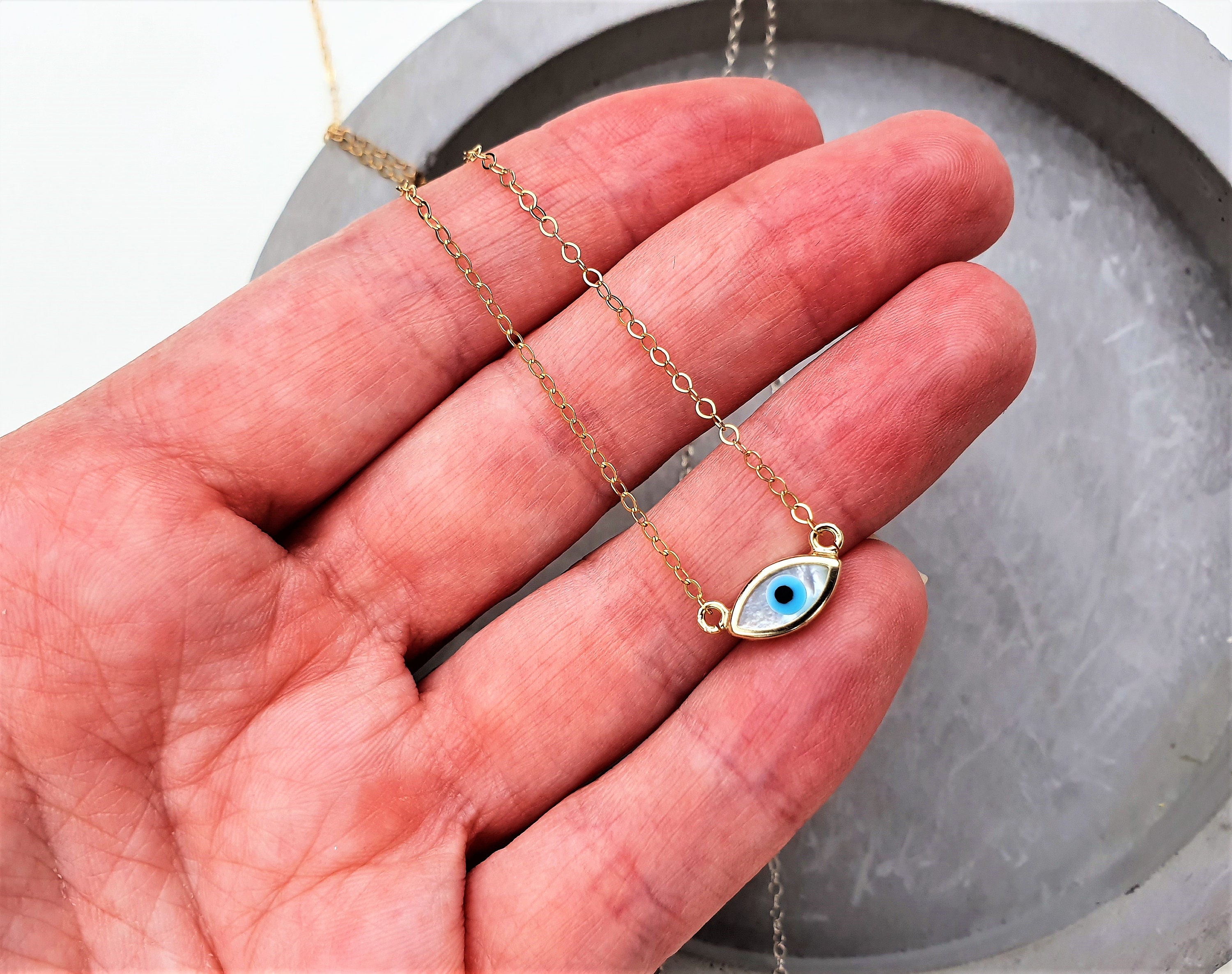 Evil Eye Necklace Mother of Pearl Evil Eye 14k Gold Filled Etsy