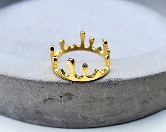 gold crown ring, 925 silver 14k gold plated ring, fully adjustable ring, gold tiara ring, unique design crown, everyday gold ring