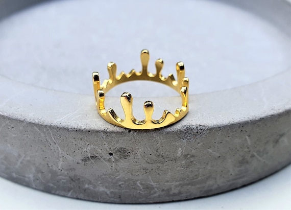 Gold Crown Ring 925 Silver 14k Gold Plated Ring Fully Adjustable
