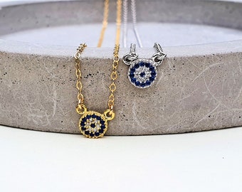evil eye necklace, tiny eye choker, gold necklace, silver choker, Greek jewelry, tiny necklace, tiny charm, CZ evil eye, diamond evil eye