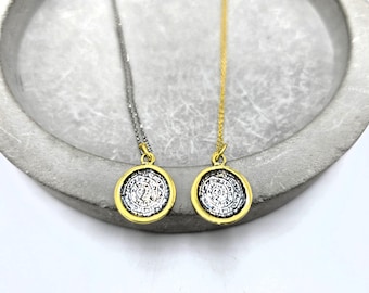 14mm Phaistos Disc Necklace, Sterling Silver Gold Vermeil Pendant, Ancient Greek Coin choker, Minoan choker