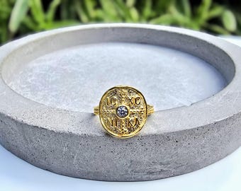 ICXC NIKA ring, gold signet ring, silver 925 14k gold plated, Christian ring, Sovereign cross ring, gold cross ring, adjustable