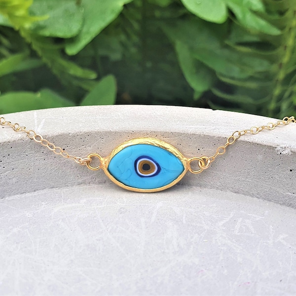 evil eye necklace, turquoise evil eye, chic evil eye, bohemian eye pendant, 14K gold filled necklace, Greek necklace,mati, blue evil eye