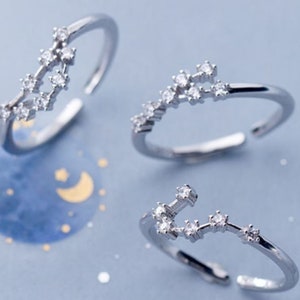 12 constellation ring, free size sign ring, 925 sterling silver diamond ring, CZ zodiac ring, silver constellation ring, zirconia star ring