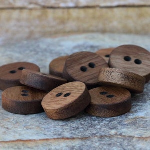 3/4 inch diameter walnut wooden button, Stubby button, custom wood button, custom garment button, oversized button, rustic craft buttons