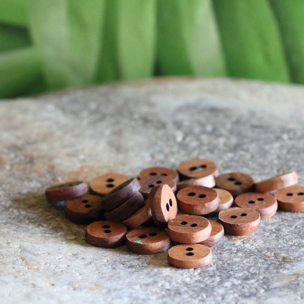 Tiny 9mm applewood shirt buttons, wooden buttons, dress shirt buttons, womens clothing buttons,  cuff buttons, baby cloth buttons