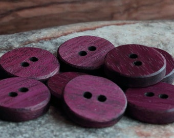 3/4 inch purpleheart wood buttons with small holes, craft buttons, large accent buttons, coat buttons, buttons for knitting,