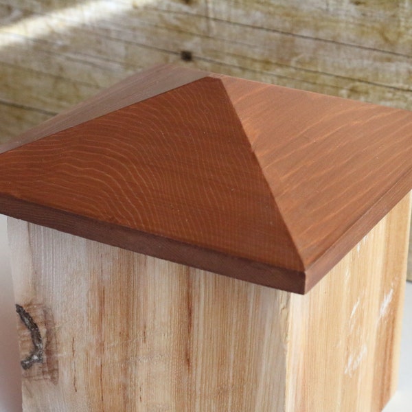 Cedar fence post caps with pointed top for up to 6x6 posts, wooden fence post caps, wooden end caps