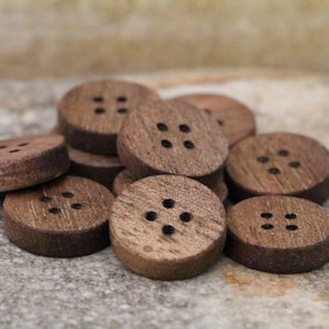 3/4 inch diameter walnut wooden button, Stubby button, custom wood button, custom garment button, oversized button, rustic craft buttons