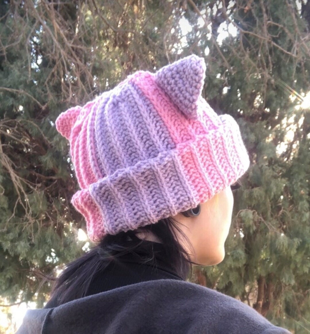 Cute Striped Cat Ears Beanie Handmade Crochet Hats Accessories Etsy
