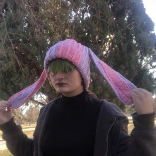 Cute Striped Bunny Ears Beanie - Etsy