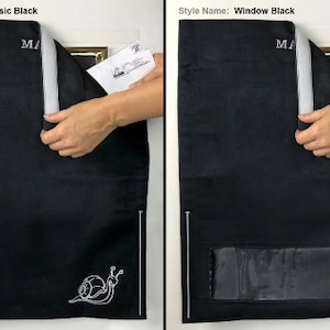 May include: Two black mailbox covers with a white snail design. The cover on the left is a classic style, while the cover on the right has a clear window.