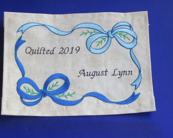 Custom personalized embroidered quilt label