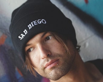 Sad Diego Embroidered Beanie- Black