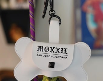 White Leather Poop Bag Pouch