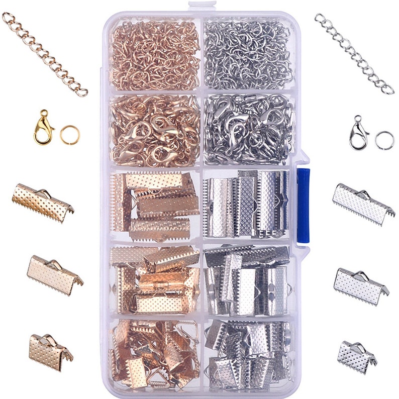 12mm Clasps /& Blue Glass Drop 6 sets Silver Plated Crimp Ends for 16mm Ribbon