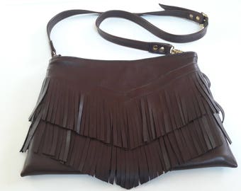 Pochette à franges en cuir