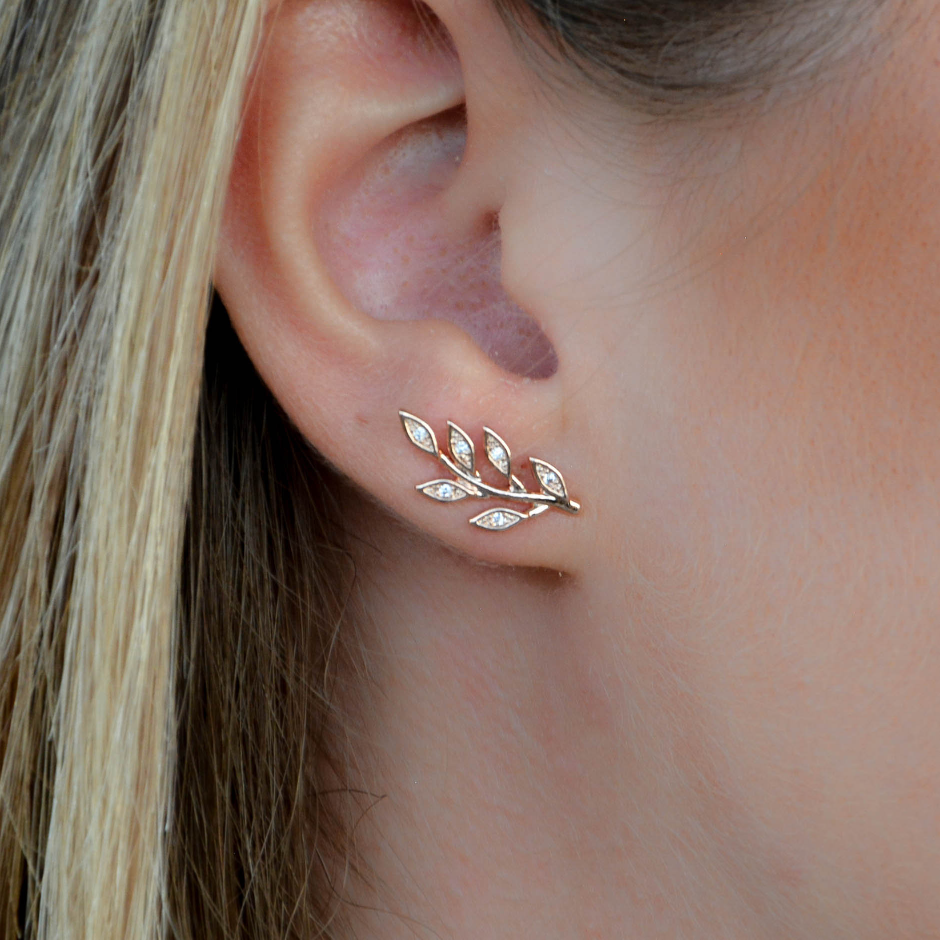 Olive Leaf Climber Earrings Mismatched Ear Climber Crystal Etsy