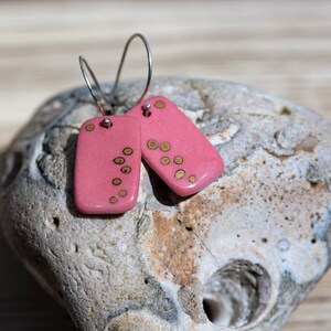 Pink Raspberry Porcelain Earrings | 24K Gold or Silver Hoops | Handmade Ceramic Jewellery
