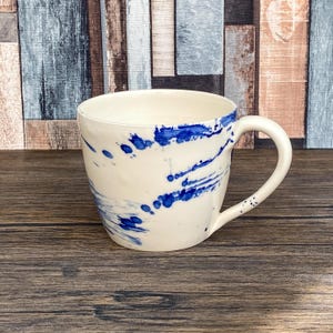 Handmade Porcelain Mug | 350ml Cobalt Blue on White Brushstroke Abstract Design | Slight Second