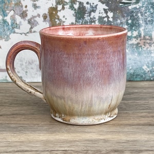 Wheel Thrown Stoneware Mug | 400ml Pink & Cream Drip Glaze Ceramic | Coffee or Tea
