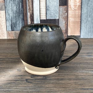 Handmade Stoneware Mug | 450ml Matte Black Shimmer & Half Naked Ceramic | Coffee or Tea Cup