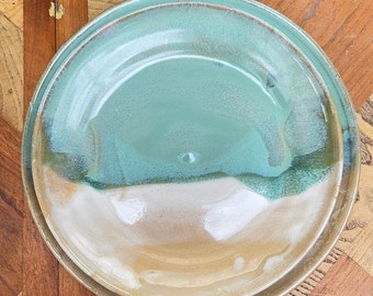 Hand thrown Beach themed plate sets, turquoise ocean waves glaze