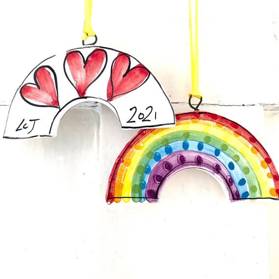 Rainbow pottery ornament / ceramic home thank you gift