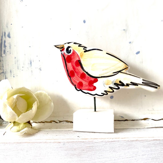 Robin pottery ornament / bird ceramic gift