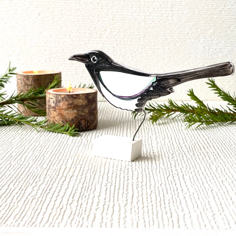 Magpie pottery ornament / bird ceramic gift Etsy