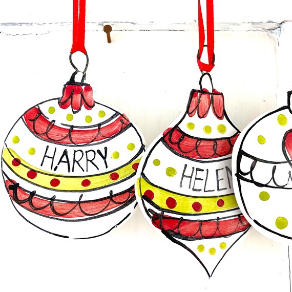 Family Christmas Decorations set of 4 / personalised christmas ceramic gift